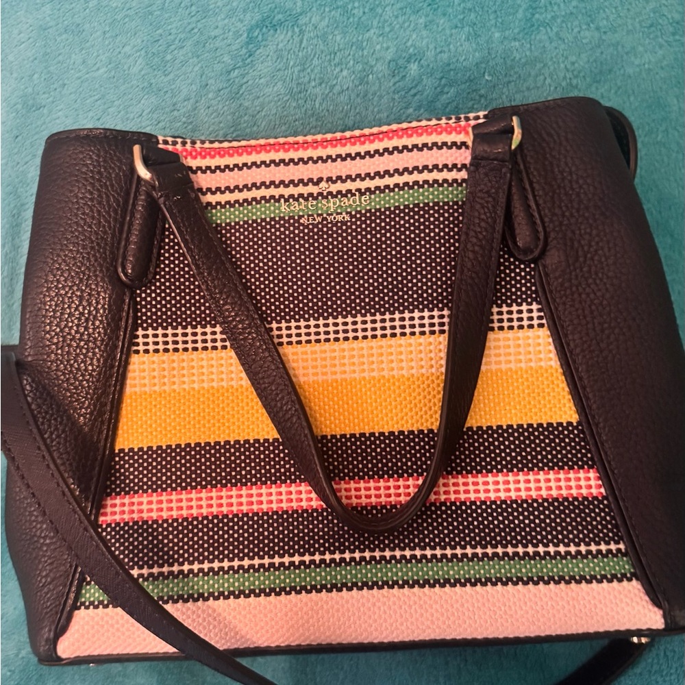 kate spade Navy Tote with Yellow, Pink & Green Stripes - Picture 2 of 8